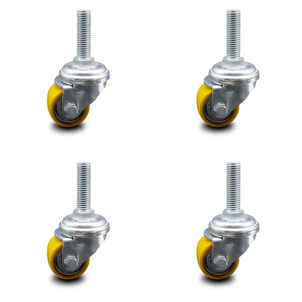 Low Profile Polyurethane 35mm Wheel 12mm Threaded Stem Caster SCC, 4PK